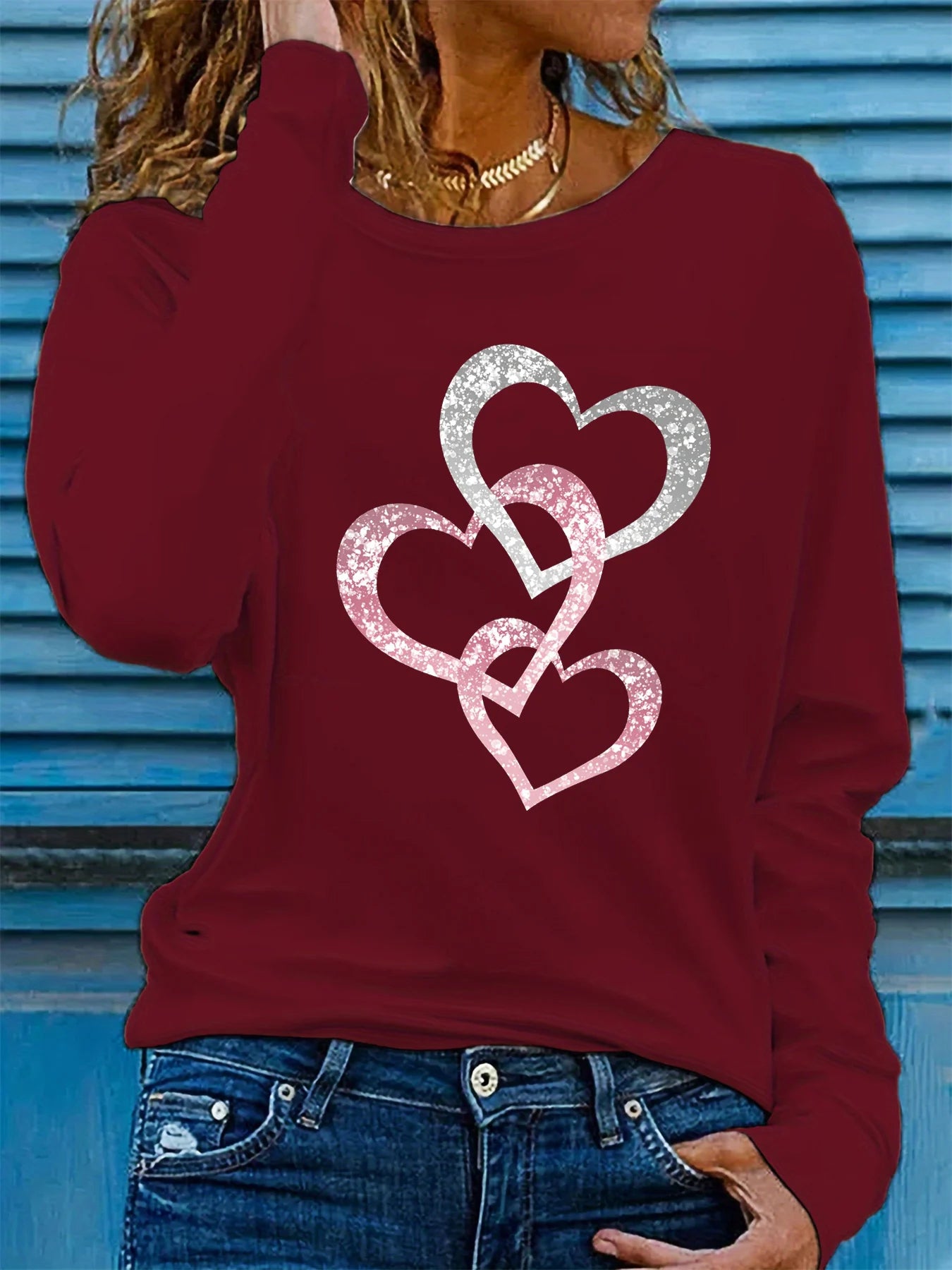 Dames Longsleeve Shirt met Hartenprint – Casual Losvallende Top van 100% Katoen