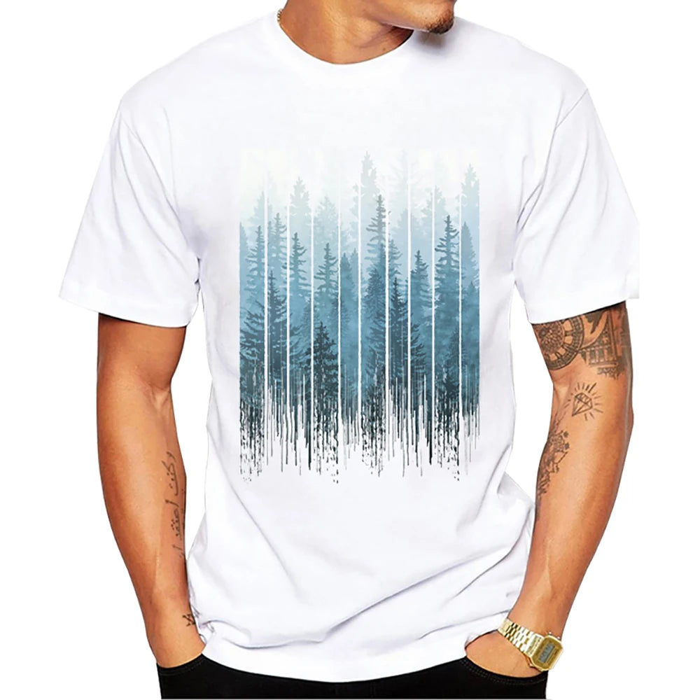 Heren T-Shirt met Zonsondergang Print – Harajuku Streetwear