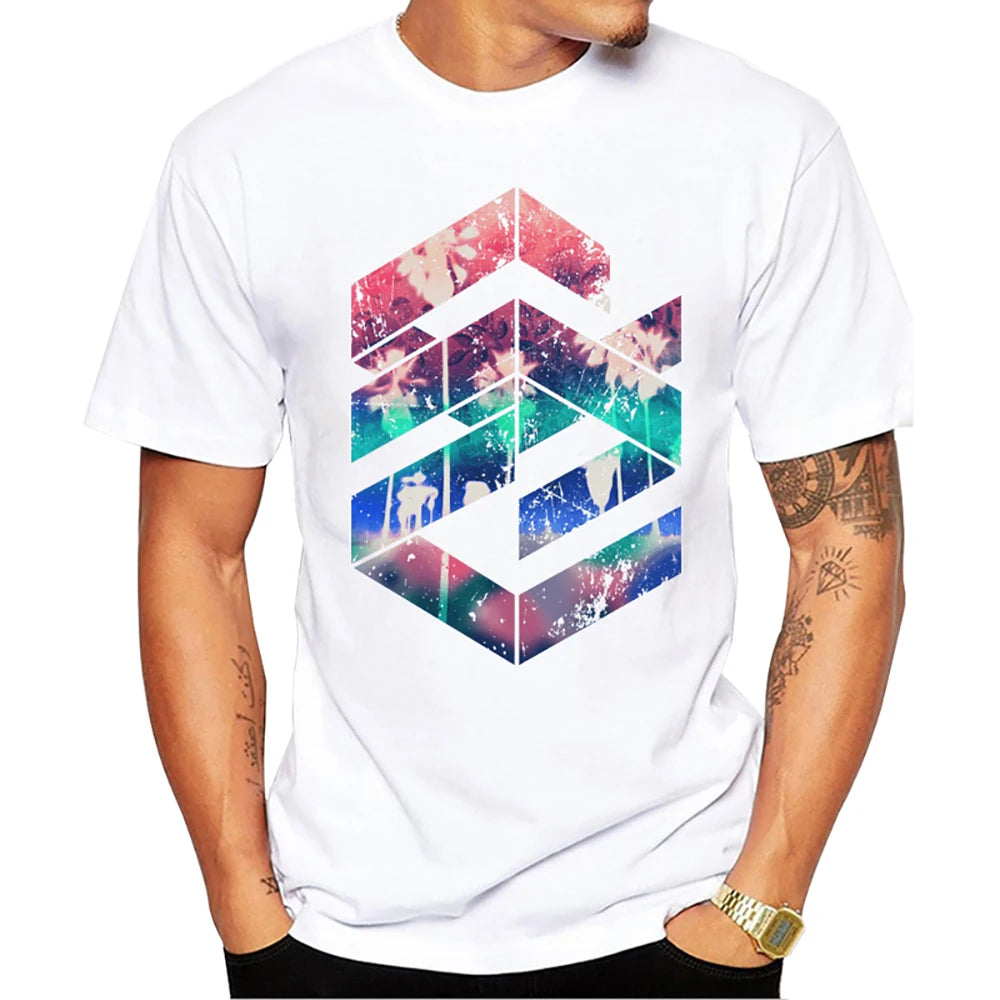 Heren T-Shirt met Zonsondergang Print – Harajuku Streetwear