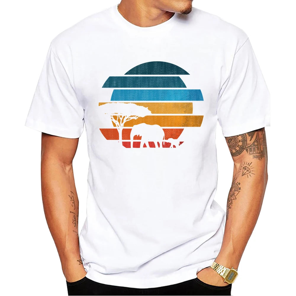 Heren T-Shirt met Zonsondergang Print – Harajuku Streetwear