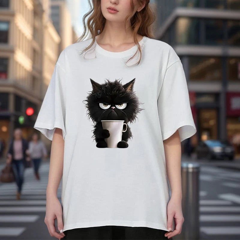 Dames Oversized T-Shirt met Kattenprint – Grappig & Casual