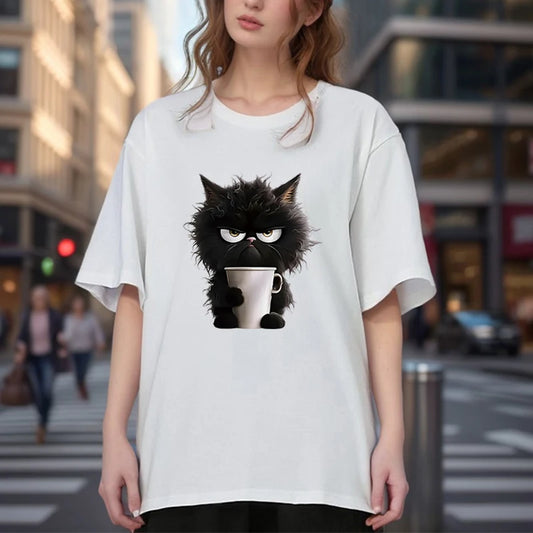 Dames Oversized T-Shirt met Kattenprint – Grappig & Casual