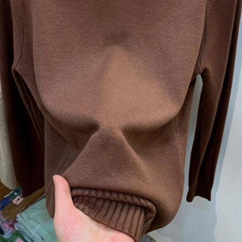 Dames Coltrui Effen – Stretch Gebreide Trui met Lange Mouwen