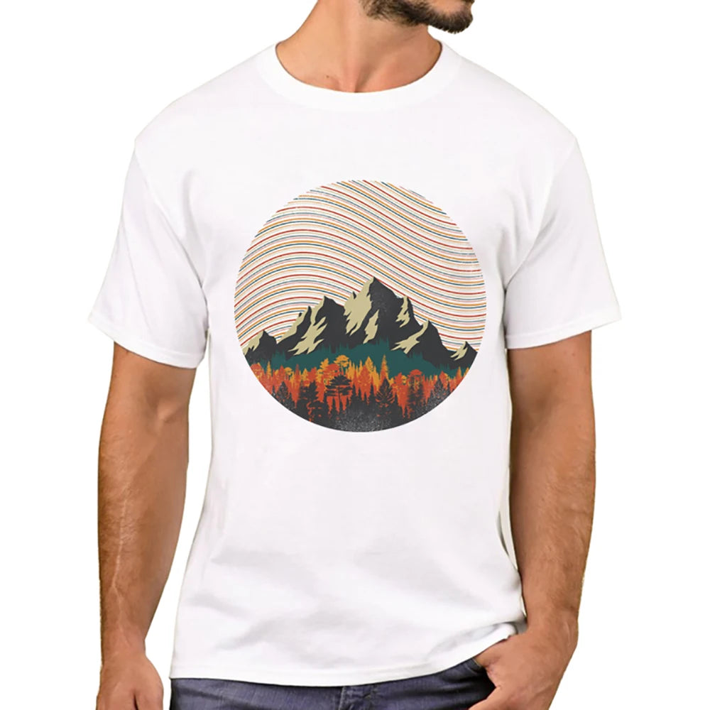 Heren T-Shirt met Zonsondergang Print – Harajuku Streetwear