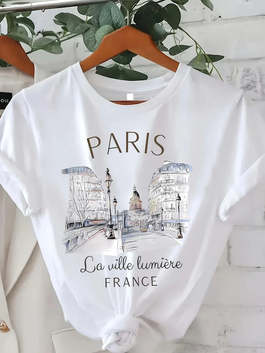 Dames T-Shirt met Parijsprint – Retro 90s Stijl