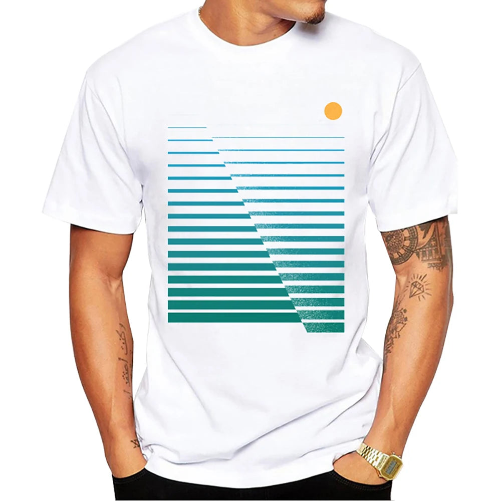 Heren T-Shirt met Zonsondergang Print – Harajuku Streetwear