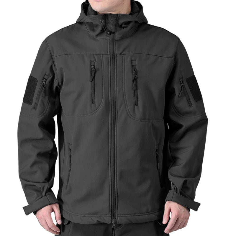 Heren Winter Softshell Jas met Capuchon – Militair & Waterafstotend