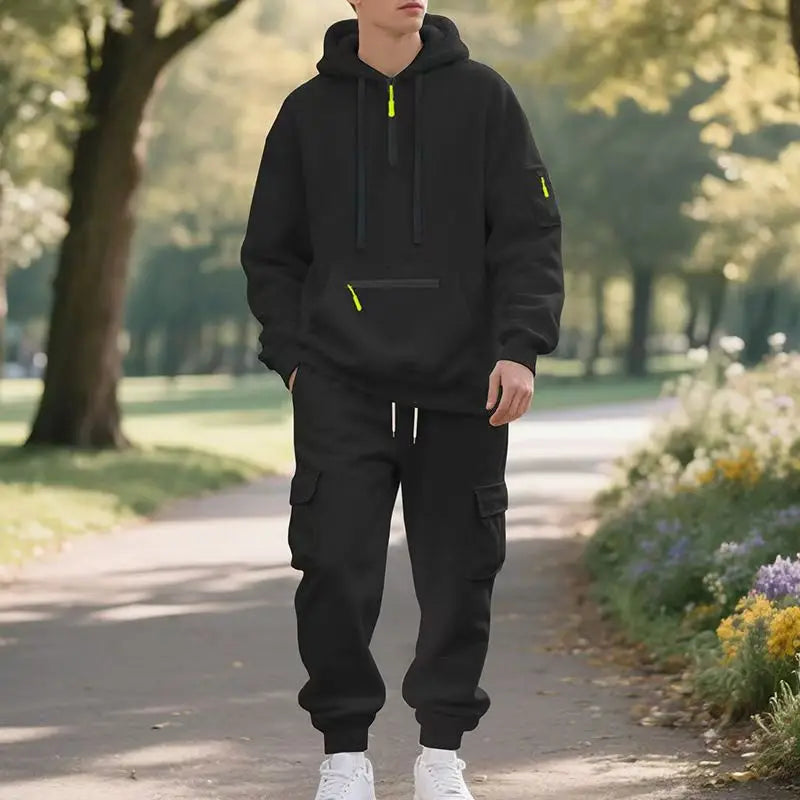 Heren fleece hoodie en broek in effen kleur, trendy sport- en vrijetijdskleding