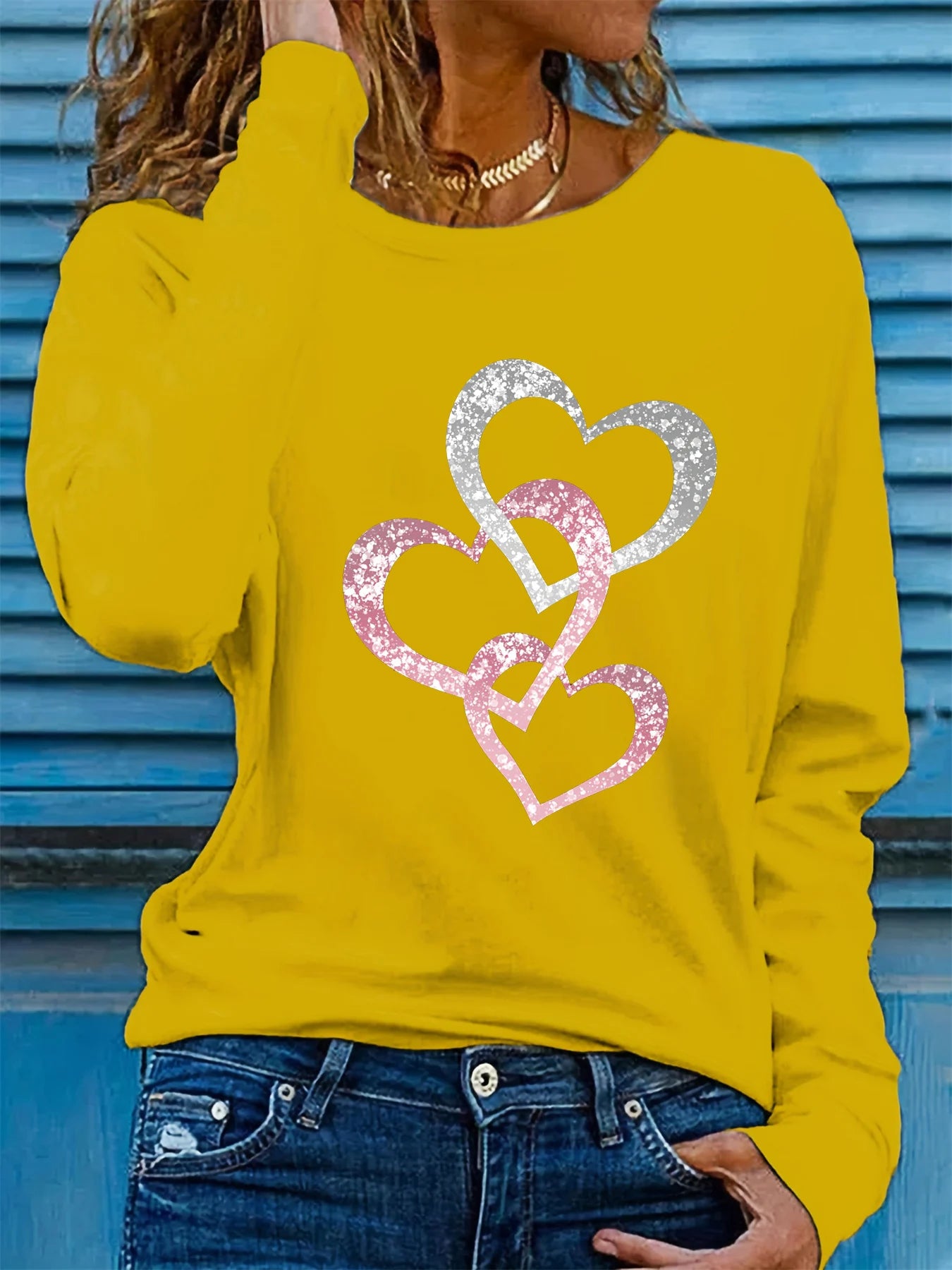 Dames Longsleeve Shirt met Hartenprint – Casual Losvallende Top van 100% Katoen