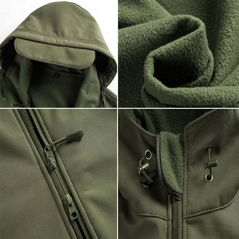 Heren Winter Softshell Jas met Capuchon – Militair & Waterafstotend