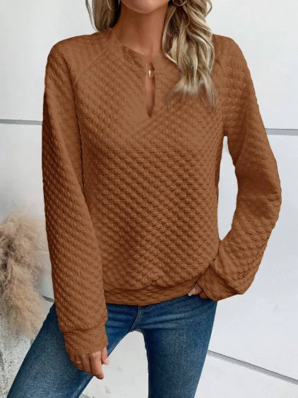 Dames Casual Sweater met V-Hals – Luxe Structuur & Comfortabele Loose Fit