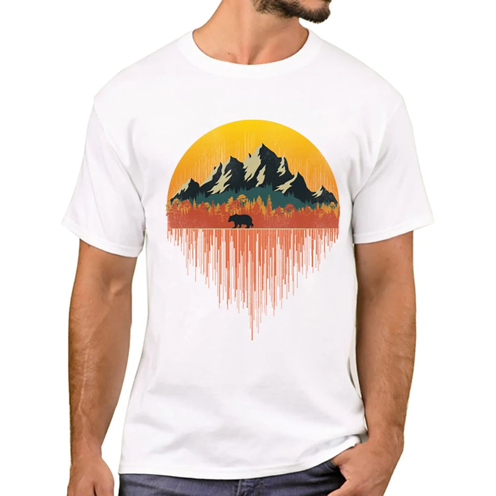 Heren T-Shirt met Zonsondergang Print – Harajuku Streetwear