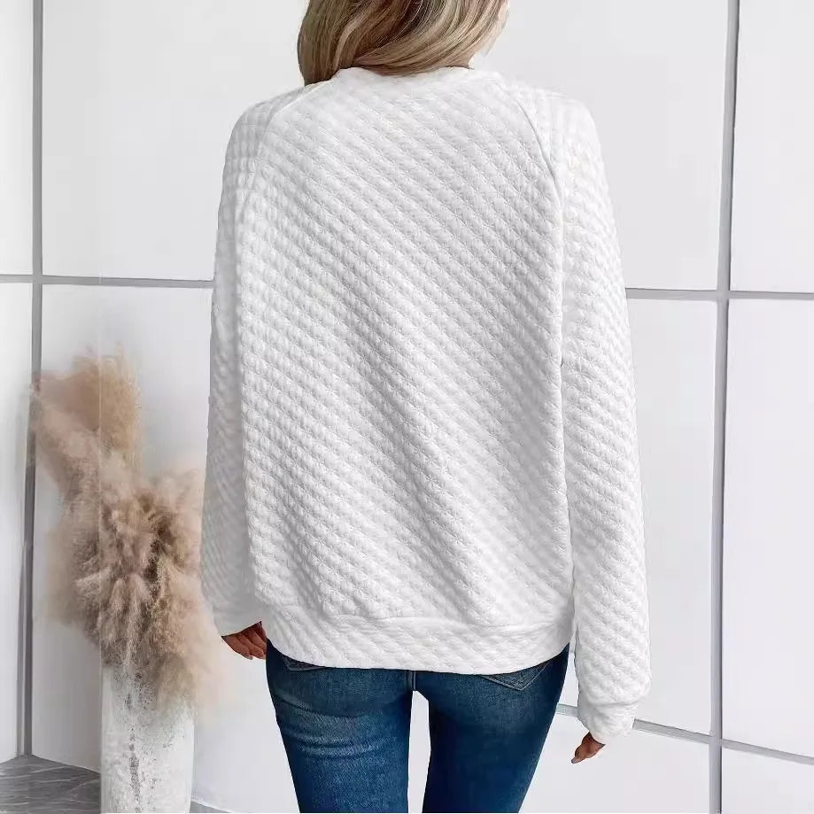 Dames Casual Sweater met V-Hals – Luxe Structuur & Comfortabele Loose Fit