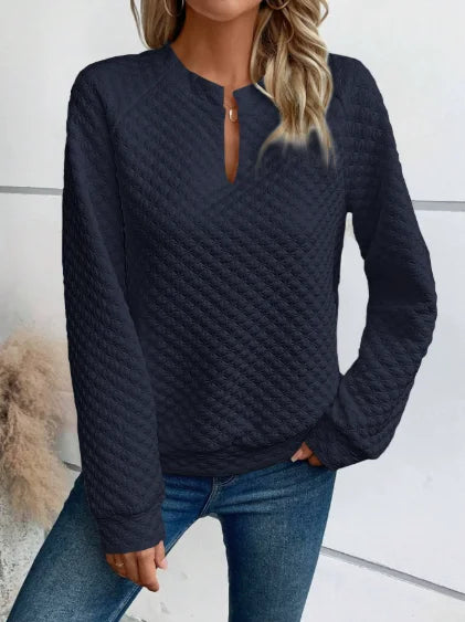 Dames Casual Sweater met V-Hals – Luxe Structuur & Comfortabele Loose Fit