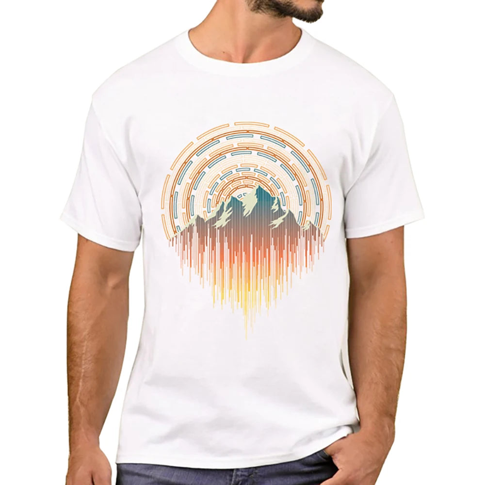 Heren T-Shirt met Zonsondergang Print – Harajuku Streetwear