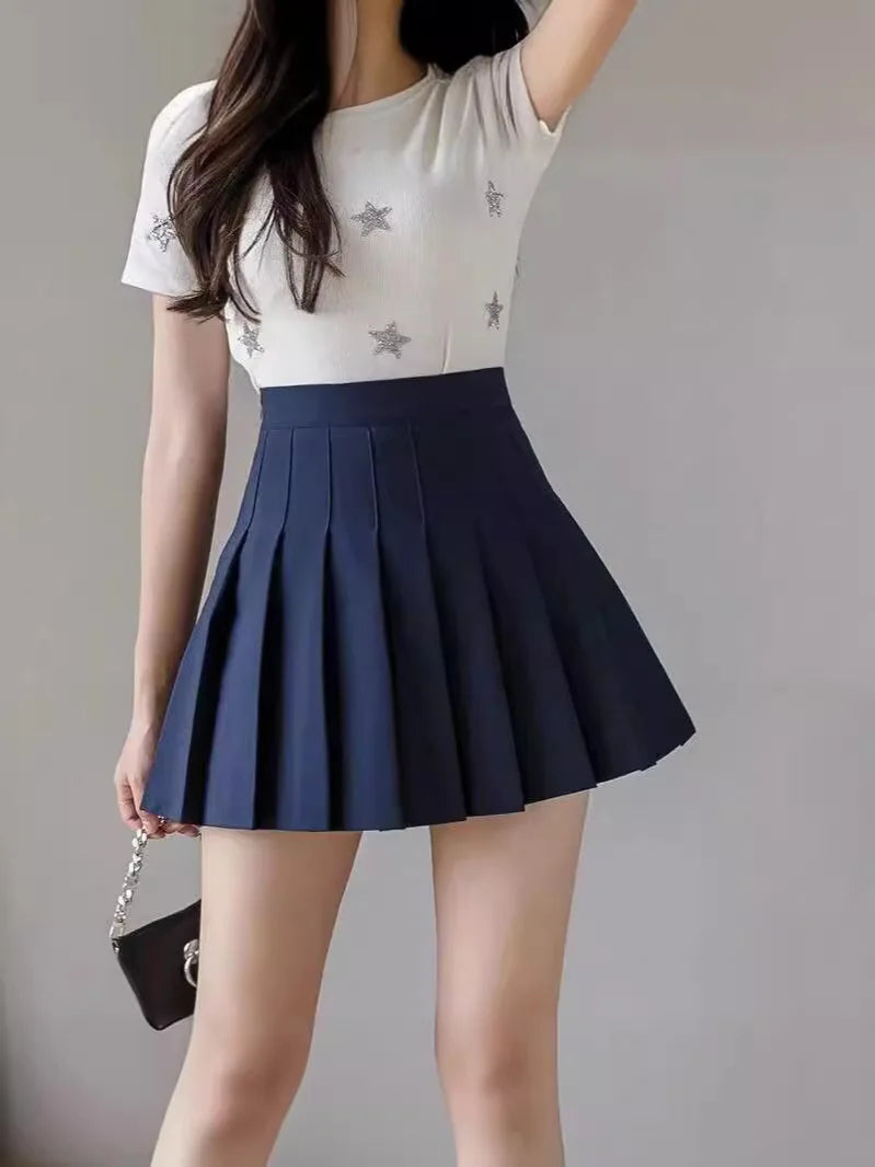 Dames High Waist A-Line Skort – Preppy Rokje met Shorts