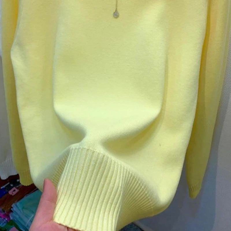 Dames Coltrui Effen – Stretch Gebreide Trui met Lange Mouwen