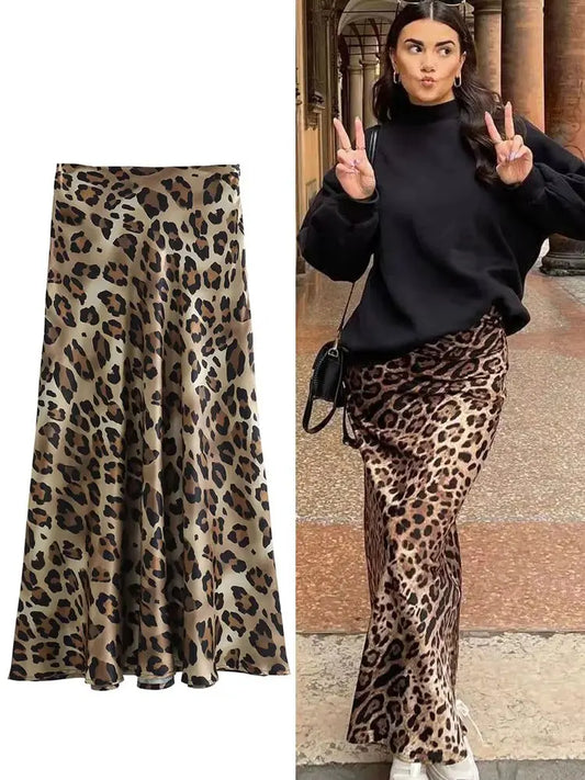 Dames Luipaardprint Rok – Vintage High Waist