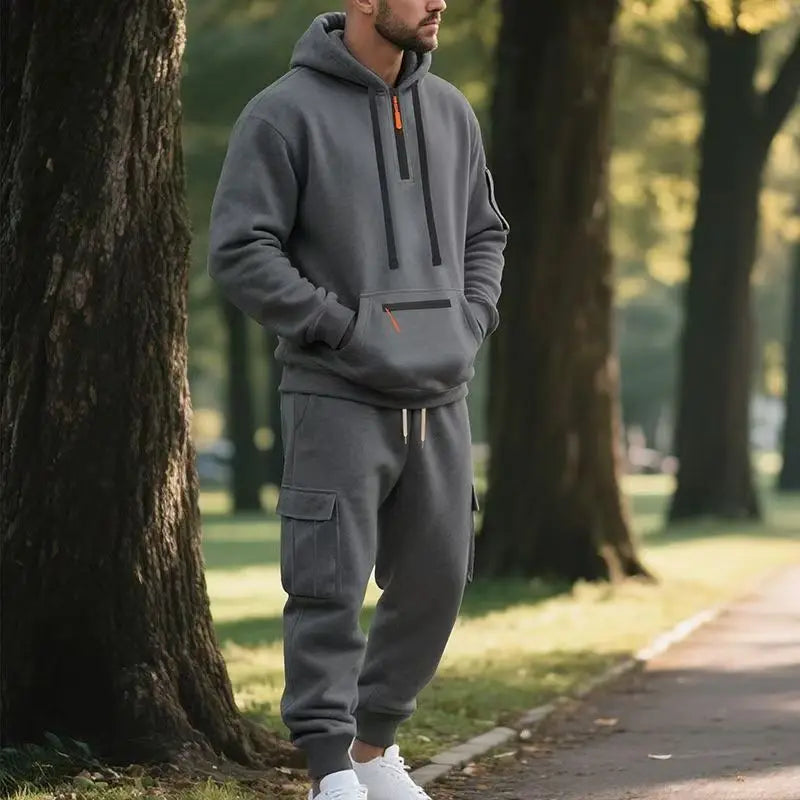 Heren fleece hoodie en broek in effen kleur, trendy sport- en vrijetijdskleding