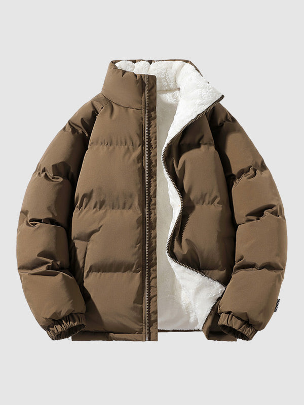 Heren Winddichte Fleece Winterjacke met Hoge Kragen